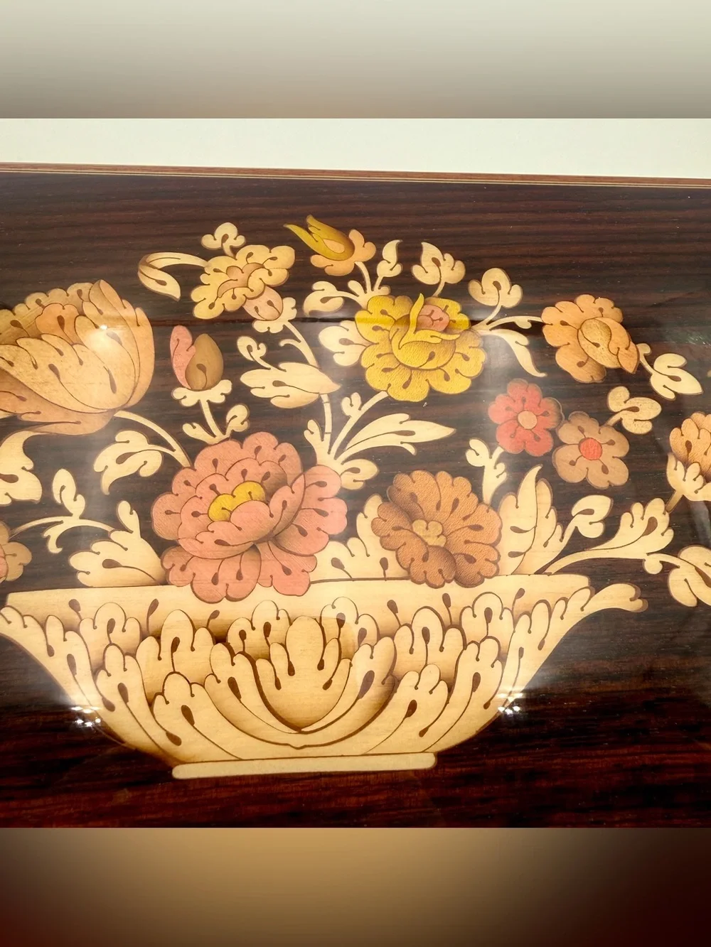 VTG Italian Inlaid Wood Jewelry Music Box Reuge Swiss Movement Double Layer 14”